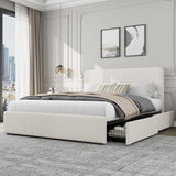 Garvee Full Size Upholstered Platform Bed Frame with Headboard, Underbed Storage Drawers, Noise-Free, Wood Slat Support, Easy Assembly, White - Bedroom - Corduroy Beige