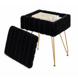 Garvee Modern Storage Vanity Stool Ottoman – Soft Padded Seat, Durable Metal Legs, Non-Slip Feet – Ideal for Makeup, Bedroom, Living Room – Black, Rabbit Fur - Black|Fur Fabric