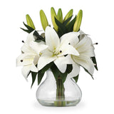 Garvee No-Maintenance Artificial White Tiger Flora Flowers with Glass Vase – Set of 6 Realistic Silk Lifelike Stems, Bendable Faux Bouquet, Perfect for Home, Table, Office, Wedding Centerpiece – White