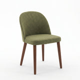 Garvee Modern Padded Dining Chair with Wooden Legs, Ergonomic Soft Cushion Kitchen Chair - Linen | Green + Dark Walnut