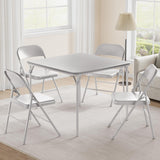 Garvee 3-Piece Folding Dining Table & Chairs Set - Square Portable PU Upholstered Tabletop, 2 Metal Folding Chairs - No Assembly, Space-Saving for Home/Office/Camping - Color: Grey
