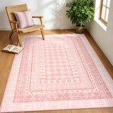 Garvee 8' × 10' Boho Floral Area Rug, Soft Washable Low-Pile Polyester Carpet with Non-Slip Backing for Living Room, Bedroom and Dining Room, Pink - Pink