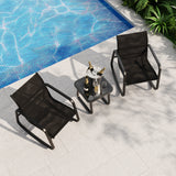 Garvee Comfortable Rocking Patio Bistro Set - 3-Piece Outdoor Furniture with Breathable Mesh Chairs & Side Table - All-Weather, Ideal for Balcony, Garden, Poolside, Backyard - Black - Black