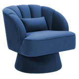 Garvee Modern Velvet Swivel Barrel Accent Chair – Round Lounge Armchair with Striped Backrest, Soft Padding, 360° Rotating Comfy Seat – Perfect for Living Room, Bedroom, Reading Nook – Velvet | Navy Blue - Navy Blue