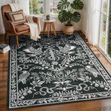 Garvee 4' x 6'  Vintage Botanical Bird & Snake Area Rug, Washable Non-Slip Soft Low-Pile Rug for Bedroom, Office & Entryway, Black - Black