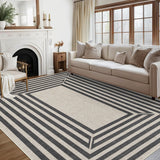 Garvee 5' x 7' Jute-Look Geometric Easy Jute Area Rug, Machine Washable Non-Slip Low-Pile Soft Rug for Indoor/Outdoor Use, Beige/Black - Beige/Black