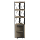 Garvee Space-Saving Corner Bar Cabinet – 70" Tall Industrial 5-Tier Wine Rack with Glass Holder, Adjustable Shelves & Mesh Door – Freestanding Storage Sideboard – Gray Wood Grain