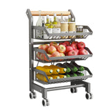 Garvee Heavy Duty 3-Tier Metal Kitchen Storage Trolley with Wheels – Slim Rolling Vegetable & Fruit Rack with Wooden Handle – Ideal for Onion, Potato, Pantry, Bathroom, Office – Grey ZWJ-6823-3GY gray 3 layers - Zwj-6823-5Gy Gray 5 Layers