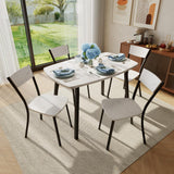 Garvee 5 Piece Dining Table Set 43" Square MDF Table Rounded Corners Steel Legs Space Saving White Small Apartment