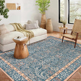 Garvee 8' × 10' Vintage Floral Area Rug, Soft Washable Low-Pile Polyester Carpet for Living Room, Bedroom and Dining Room, Blue - Blue
