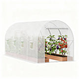 Garvee 14.6 x 6.4 x 6.3 FT Walk-In Tunnel Greenhouse, 140 GSM White PE Cover with Zippered Screen Door, 8 Roll-Up Windows & Galvanized Steel Frame