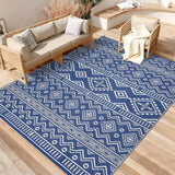 Garvee Outdoor Area Rug Waterproof Plastic Straw Rug, Boho Reversible RV Mat, Stain-Resistant Indoor Outdoor Carpet for Picnic, Deck, Balcony, Beach, Patio - Dark Blue