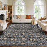 Garvee 8' x 10' Dark Gray Vintage Floral Area Rug, Washable Non-Slip Low-Pile Carpet for Living Room, Bedroom and Dining Room - Dark Gray