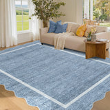 Garvee 4' × 6' Scalloped Bordered Area Rug, Machine Washable Non-Slip Low-Pile Soft Rug for Living Room, Bedroom & Dining Room, Blue - Blue