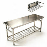 Garvee Stainless Steel Folding Prep Table, 48*24*33.47 in Commercial Kitchen Work Table - Undershelf - 4 Hooks - Portable 2-Tier Workstation, Two-Layer Square Tube Splicing, No Wheels