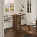 Garvee Space-Saving Small Round Dining Table with 2-Tier Storage Shelf – Compact Table for 2-4 – Fluted Base & Shutter Door – Modern Wooden Table for Dining or Living Room – Light Walnut Color