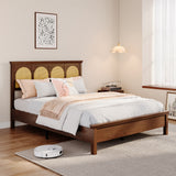 Garvee Boho Rattan Bed Frame with Wooden Platform – Queen Size, Woven Headboard, Mid-Century Footboard, Underbed Storage, Sturdy Slats, Easy Assembly, Walnut, QUEEN - Wulnut