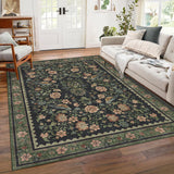Garvee 9' × 12' Floral Birds Area Rug, Machine Washable Non-Slip Low-Pile Soft Rug for Living Room, Bedroom & Nursery, Dark Green - Dark Green
