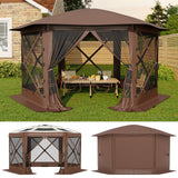 Garvee 13' x 13' Khaki Screen Tent, Quick-Set 6-Sided Canopy Shelter with Removable Top & Mesh Walls, Bite-Proof Outdoor Sun Shade for Camping, Patio & Backyard