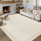 Garvee Washable Area Rug 5' × 7' – Modern Geometric Bordered, Non-Slip, Low Pile Carpet – Soft, Collapsible, Spot Resistant for Living Room, Bedroom, Nursery – Beige - Beige