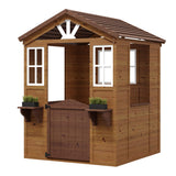 Garvee Cedar Wooden Kids Playhouse with Play Kitchen, Wooden Adventures Cottage for Backyard, Outdoor Toddler Playhouse for Kids with Vinyl Roof