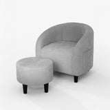 Garvee Modern Velvet Barrel Accent Chair & Ottoman Set - Round Club Lounge Armchair with Footrest for Living Room/Reading Nook, Compact Side Chair for Small Spaces - Gray - Gray