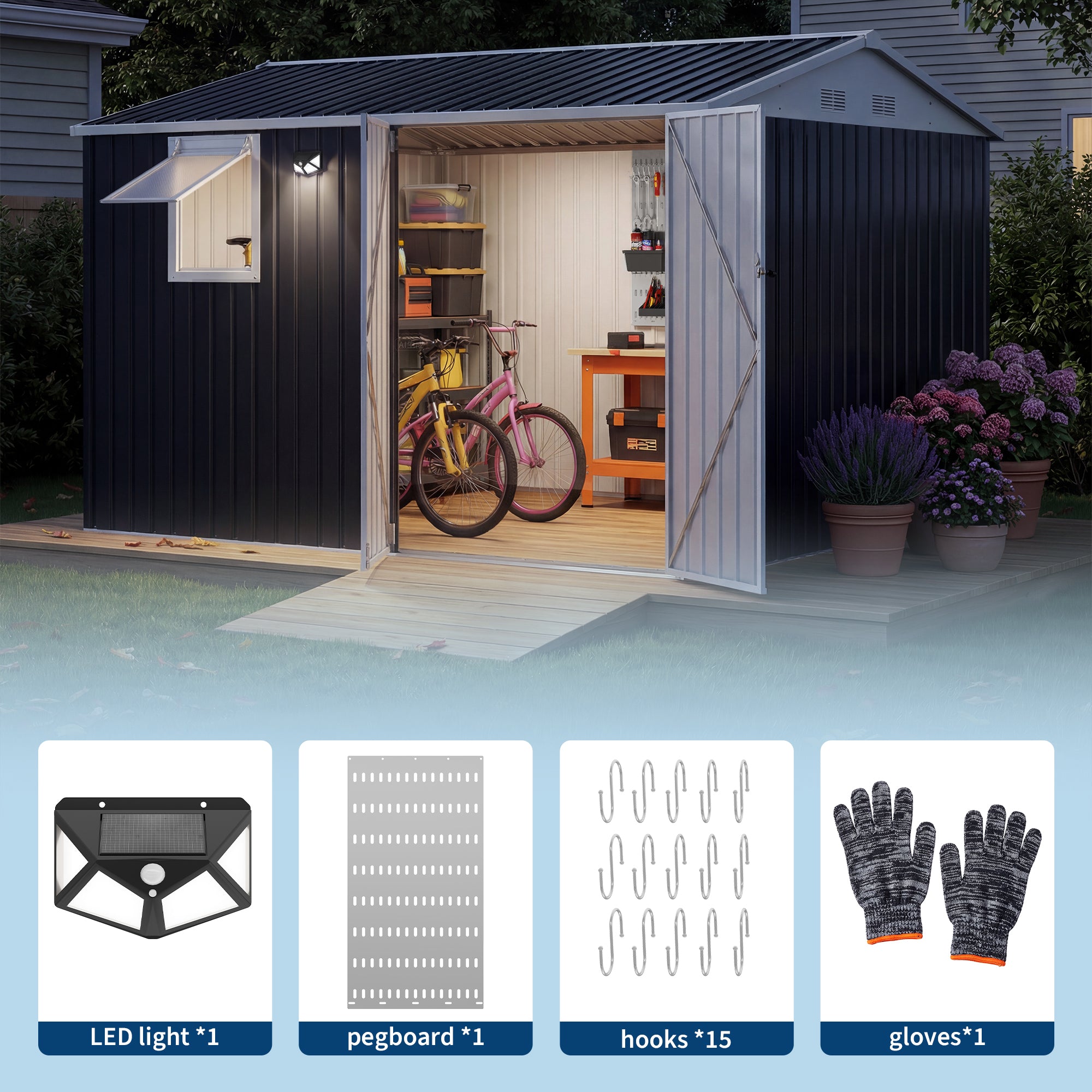Garvee 10x8FT Metal Outdoor Storage Shed with Lockable Double