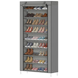 Garvee 10-Tier Shoe Rack with Cover, Tall Free-Standing Shoe Organizer for Closet & Entryway, Large Capacity Shoe Shelf Holds 40–50 Pairs, Space-Saving Shoe Storage with Side Pockets, Grey