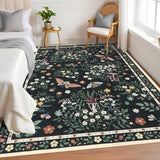 Garvee 9' x 12' Black Butterfly Garden Floral Area Rug, Washable Non-Slip Low-Pile Carpet for Living Room, Bedroom and Dining Room - Black