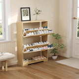 Garvee Modern Slim Wooden Shoe Storage Cabinet – 2 Invert Drawers, Adjustable Open Shelf – Narrow Hallway Shoe Organizer, Space-Saving Freestanding Shoe Rack for Entryway, Natural Wood Color - Oak