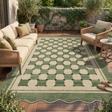 Garvee Scalloped Jute Area Rug - Green Checkered Design - Washable Non-Slip Carpet for Living Room, Patio, Entryway, Dining Room, Balcony, Deck - Indoor Outdoor - Green, 5x7ft - Green