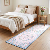 Garvee 2' × 6' Corner Floral Runner Rug, Soft Washable Low-Pile Polyester Carpet for Hallway, Kitchen and Entryway, Pink - Pink