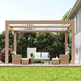 Garvee Adjustable Roof & Integrated Drainage - Aluminum Louvered Pergola Gazebo - Reinforced Frame for Patio, Deck, Backyard, Garden - Durable Outdoor Hardtop Shelter - Wood Grain Color, 10x12FT