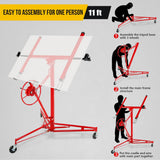 Garvee 11FT Drywall Lift Panel Jack, 150 LBS Heavy Duty Sheetrock Hoist with 360° Rotating 60° Tilting Cradle, Telescopic Extension Arms & 3 Locking Casters for 4x8 Panels, Red