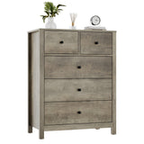 Garvee Modern Minimalist 5 Drawer Dresser - Tall Wooden Chest with Deep Spacious Drawers, Metal Knobs, Storage Organizer Cabinet for Entryway, Hallway, Kids Room - Gray