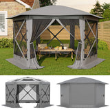 Garvee 13x13 FT Pop Up Gazebo Screen Tent, 112 Sq. Ft. 6-Sided Canopy with 6 Removable Wind Panels, UPF 50+ Mesh Shelter for Patio, Camping & Backyard, Gray