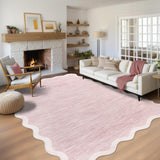 Garvee Modern Scalloped Washable Area Rug 9' × 12' – Soft Low Pile, Non-Slip, Mark Resistant Carpet for Living Room, Bedroom, Nursery, Dining Room, Office – Large Throw Rug – Blush Pink - Blush Pink