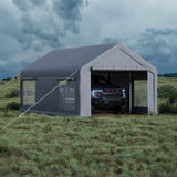 Garvee Portable Carport Garage for Cars & Boats, 10 x 20 FT Outdoor Shelter with 200g PE Canopy, 2 Roll-Up Doors, 4 Windows, Gray