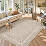 Garvee 8' × 10' Washable Non-Slip Area Rug for Kitchen Living Room, Soft Pearl Velvet Border Pattern, Camel - Camel