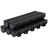 Garvee High-Efficiency Deep Profile HDPE Trench Drain Kit – 39.4" x 5.9" x 5.1" Channel with Removable Plastic Grates – Surface Water Drainage for Driveways, Patios, Pools, Gardens, Sidewalks – 5-Pack, Includes 5 End Caps