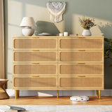 Garvee Rattan 8 Drawer Dressers for Bedroom, Tall Dresser with Deep Drawers, Large Chest of Drawers for Closet with Wide Top, Long Wooden Dresser for Living Room, Hallway, Kids Room, Natural - Natural