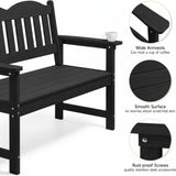 Garvee Outdoor Poly Lumber Patio Bench, 2-Person Weather-Resistant Garden Bench with Curved Backrest, Slatted Seat & Wide Armrests, Carbon Black