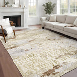 Garvee 5' × 7' Modern Abstract Distressed Area Rug, Washable Non-Slip Low-Pile Soft Rug for Living Room, Bedroom & Dining Room, Beige - Beige