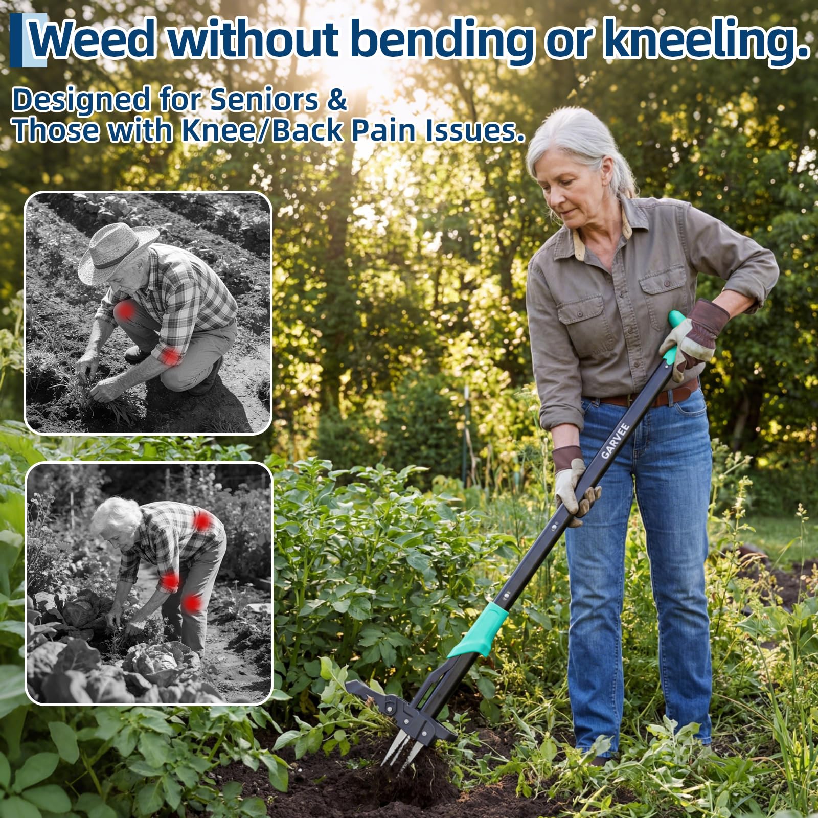 tool for removing plants from pots Garvee 40" Stand-Up Weed Puller Tool, 4-Claw Stainless Steel Root Remover with Easy Eject, Ergonomic Long Handle Manual Weeder for Lawn & Garden