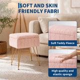 Garvee Modern Storage Vanity Stool Ottoman – Soft Padded Seat, Durable Metal Legs, Non-Slip Feet – Ideal for Makeup, Bedroom, Living Room – Pink, Soft Fleece - Pink|Teddy Fleece