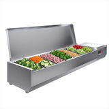 Garvee Refrigerated Prep Station 130W Digital Thermostat 304 Stainless Steel Body and PC Lid, Sandwich Prep Table with Glass Guard, Removable Pans Quiet Compressor for Commercial Kitchens