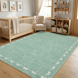 Garvee Bow-Knot Edgeed Washable Area Rug - Non-Slip Low Pile Carpet - Mark Resistant, Soft Modern Floor Mat - For Living Room, Bedroom, Dining Room, Nursery, Playroom, Office - Green, 8x10ft - Green