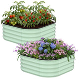 Garvee Raised Garden Beds, 2-Pack 2-in-1 Oval and Square Corrugated Steel Planters with Open Bottom, Olive Green and Dark Gray