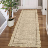 Garvee 2' × 8' Scalloped Bordered Runner Rug, Machine Washable Non-Slip Low-Pile Soft Rug for Hallway, Kitchen & Entryway, Jute - Jute