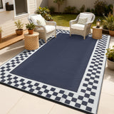 Garvee UV Resistant Woven Plastic Outdoor Rug - Geometric, Collapsible, Easy to Clean, Non-Slip, Weatherproof Mat for Patio, Deck, Camping, Garden, Dark Blue - Dark Blue